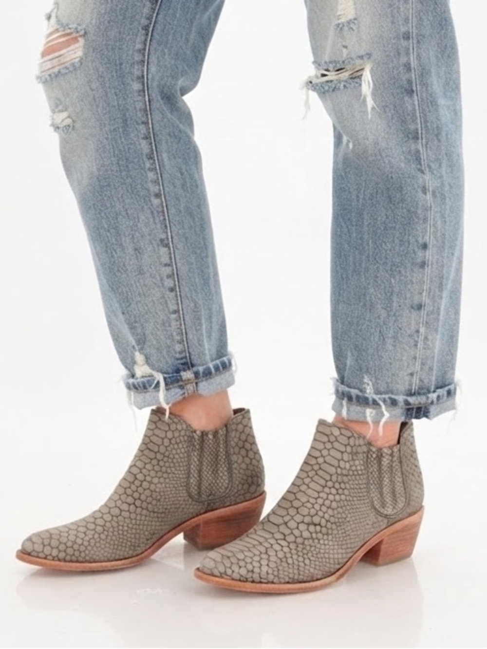 Joie Barlow Faux Snakeskin Ankle Chelsea Booties Taupe Almond Toe Eur 40 / US 10